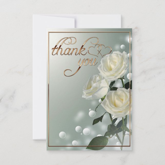 Three White Roses/Gold Trim Thank You Card (Front)