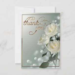 Three White Roses/Gold Trim Thank You Card