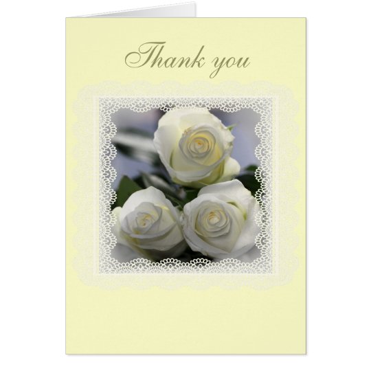 Three White Roses Lace Wedding and gift Thankyou Card