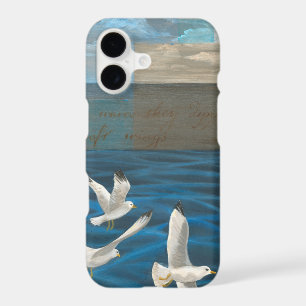 Three White Seagulls Flying Over the Water