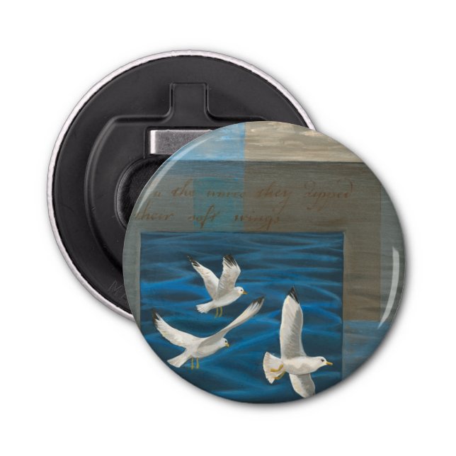 Three White Seagulls Flying Over the Water Bottle Opener (Front)