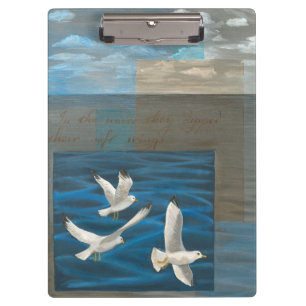 Three White Seagulls Flying Over the Water Clipboard