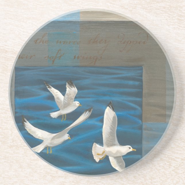 Three White Seagulls Flying Over the Water Coaster (Front)