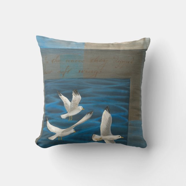 Three White Seagulls Flying Over the Water Cushion (Front)