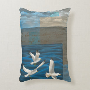 Three White Seagulls Flying Over the Water Decorative Cushion