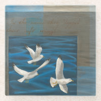 Three White Seagulls Flying Over the Water