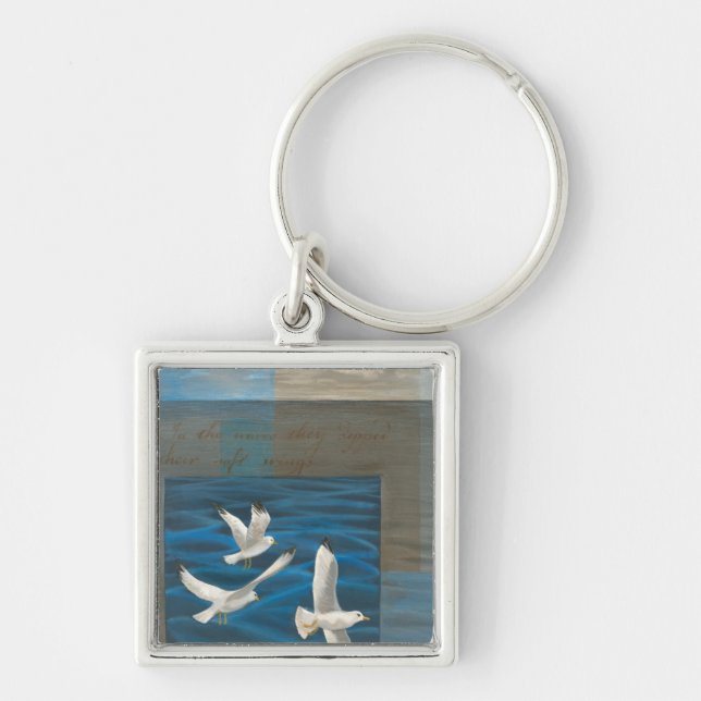 Three White Seagulls Flying Over the Water Key Ring (Front)