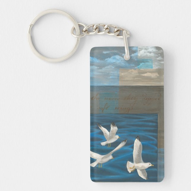 Three White Seagulls Flying Over the Water Key Ring (Front)