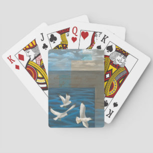 Three White Seagulls Flying Over the Water Playing Cards