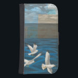 Three White Seagulls Flying Over the Water Samsung S4 Wallet Case<br><div class="desc">Need to get away? Do it by choosing this painting by artist Tara Friel representing three seagulls flying over the water. The sight of the waves of the ocean and the vivid colours make this design very realistic.</div>