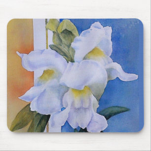 THREE WHITE SNAPDRAGONS MOUSEPAD