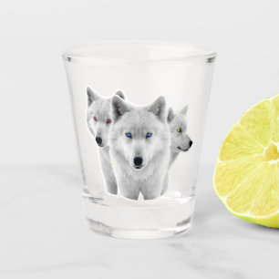 Three White Wolves Shot Glass