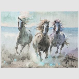 Three Wild Horses Race Across a Dusty Prairie Tissue Paper