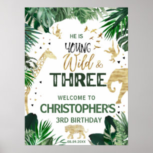 Three Wild Jungle kids  Birthday Party welcome Poster