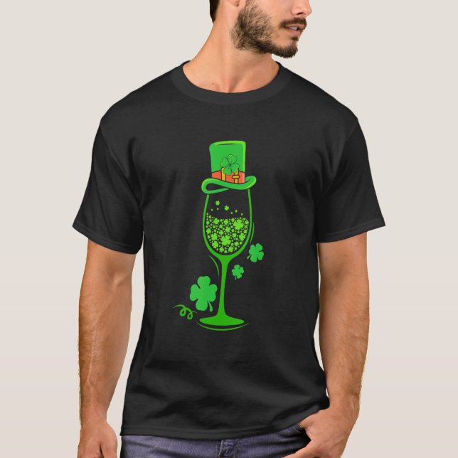 Three Wine Glasses C Irish Shamrock St Patrick Day T-Shirt (Front)