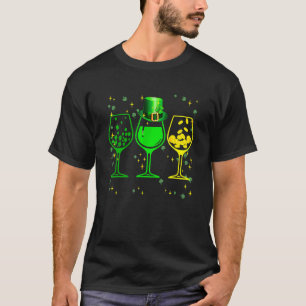 Three Wine Glasses C Shamrock St Patrick Day Iris T-Shirt