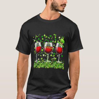Three Wine Glasses C Shamrock St Patrick Day Irish T-Shirt