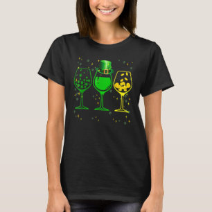 Three Wine Glasses C Shamrock St Patrick Day Irish T-Shirt