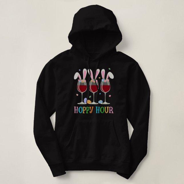 Three Wine Glasses Easter Drinking Bunny Ears Drin Hoodie (Design Front)