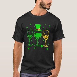 Three Wine Glasses Shamrock  St Patricks Day Irish T-Shirt