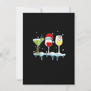 Three Wine Glasses Xmas Snowman Santa Hat Christma Invitation