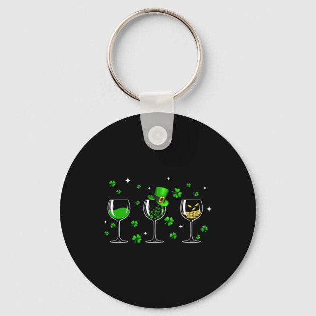 Three Wine Gles Clover Shamrock St Patrick Day Iri Key Ring (Front)