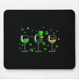 Three Wine Gles Clover Shamrock St Patrick Day Iri Mouse Mat