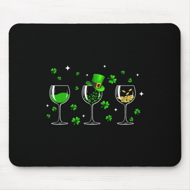 Three Wine Gles Clover Shamrock St Patrick Day Iri Mouse Mat (Front)