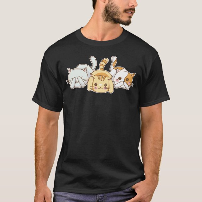 Three Wise Cats Cute See No Evil Hear No Evil Spea T-Shirt (Front)