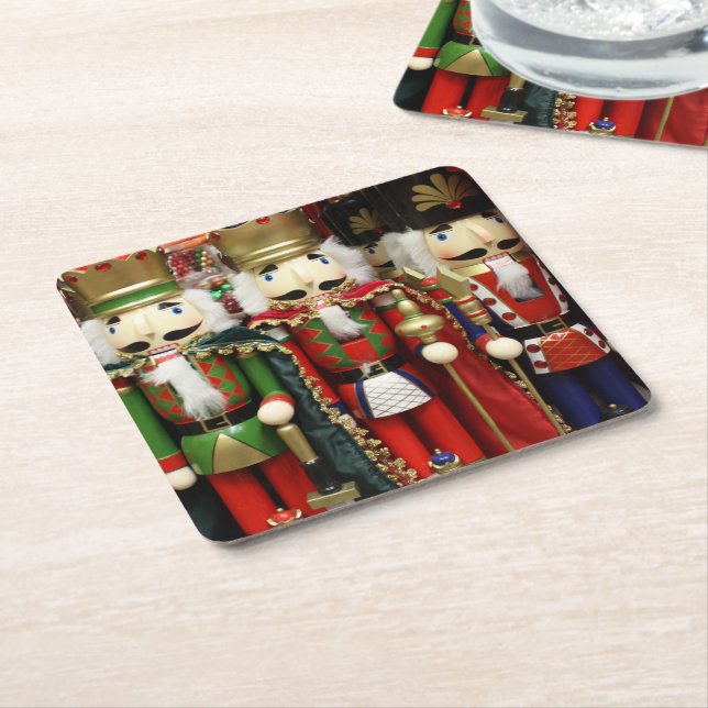 Three Wise Crackers - Nutcracker Soldiers Square Paper Coaster (Angled)