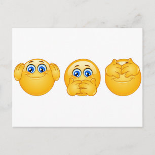 three wise emojis postcard