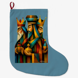 Three Wise Men Abstract Nativity Art  Large Christmas Stocking