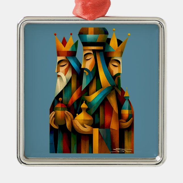 Three Wise Men Abstract Nativity Art Metal Tree Decoration (Front)