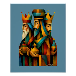 Three Wise Men Abstract Nativity Art Poster