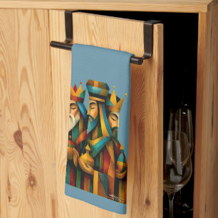 Three Wise Men Abstract Nativity Art Tea Towel