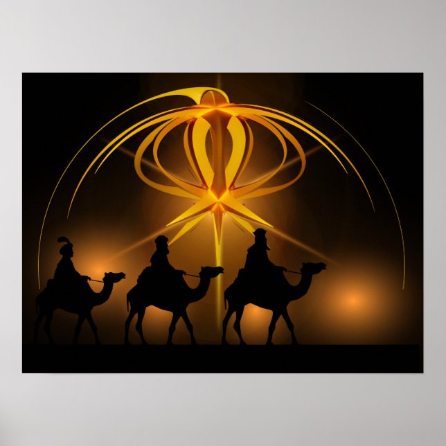 Three Wise Men and Advent Star Merry Christmas Poster (Front)