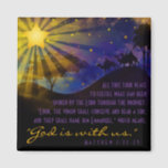 Three Wise Men Bible Verse Fridge Magnet<br><div class="desc">The brilliant yellow rays of the Christmas star illuminate the way for the three wise men through the night. Travelling by camel, they traverse hills in a sparsely vegetated landscape in tones of dusty blue and purple. This magnet would make a great Christmas gift. It features a Biblical verse as...</div>