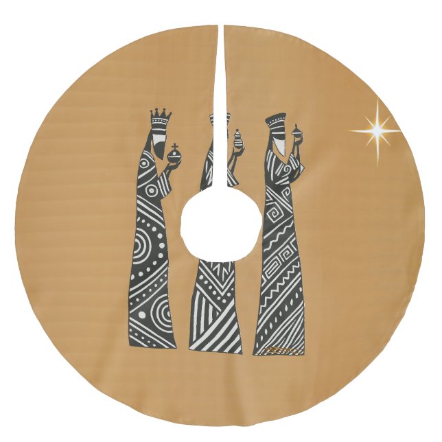 Three Wise Men Black & White Christmas Nativity Brushed Polyester Tree Skirt (Front)