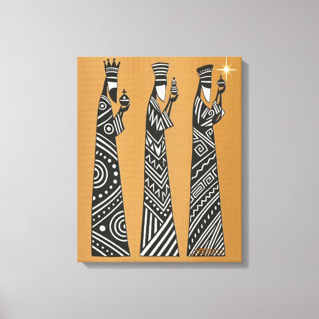 Three Wise Men Black & White Christmas Nativity Canvas Print (Front)