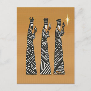 Three Wise Men Black & White Christmas Nativity Holiday Postcard