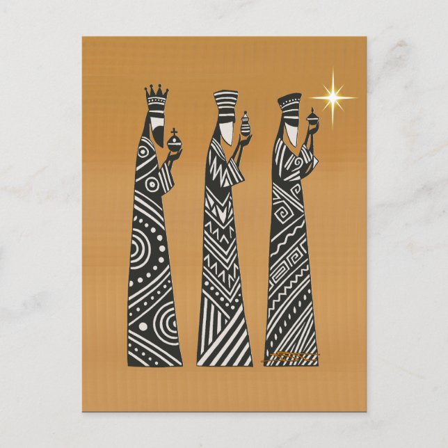 Three Wise Men Black & White Christmas Nativity Holiday Postcard (Front)