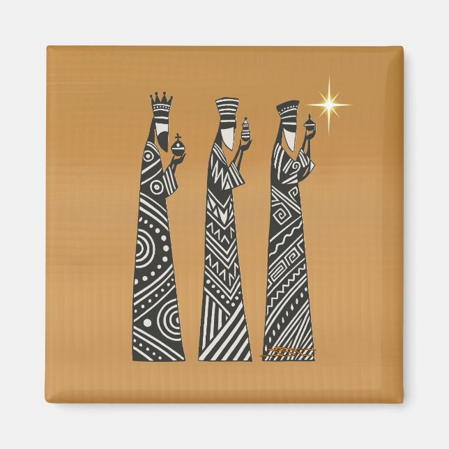 Three Wise Men Black & White Christmas Nativity Magnet (Front)