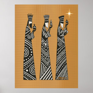 Three Wise Men Black & White Christmas Nativity Poster
