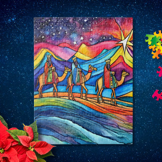 Three Wise Men Colorful Christmas Holiday  Jigsaw Puzzle