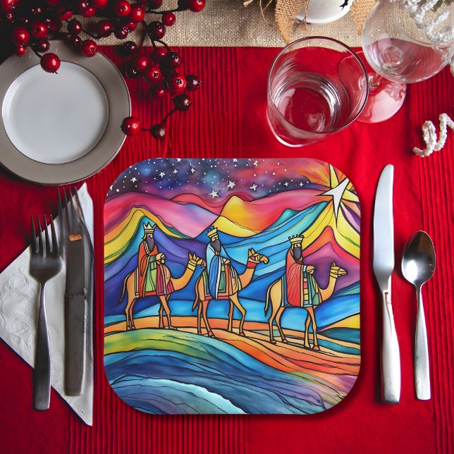 Three Wise Men Colorful Christmas Holiday  Paper Plate (Creator Uploaded)