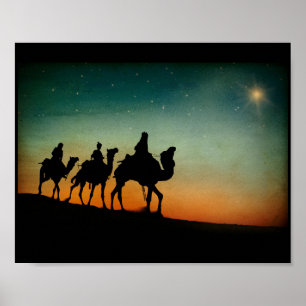 Three Wise Men following Star Christmas Holiday Poster