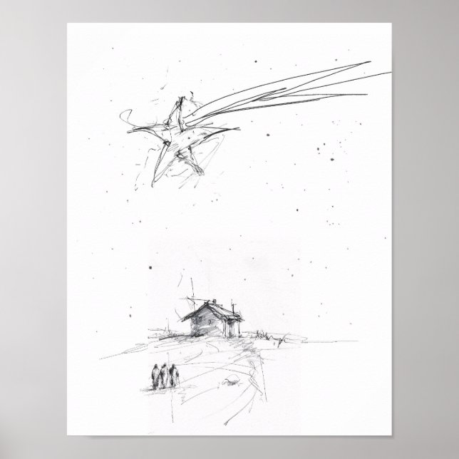 Three Wise Men – Minimalist Nativity Sketch Poster (Front)