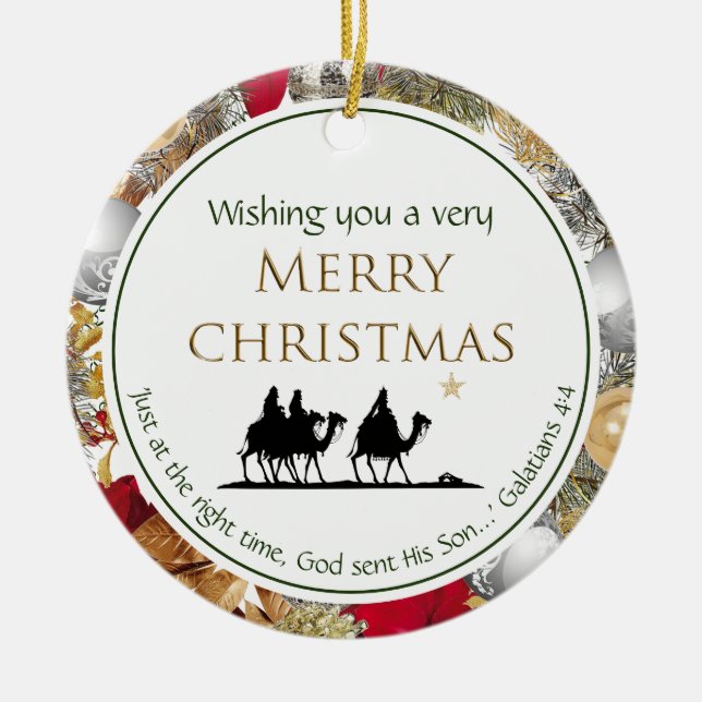 Three Wise Men | Scripture | MERRY CHRISTMAS Ceramic Tree Decoration (Front)