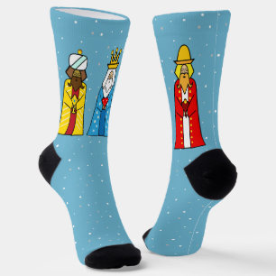Three Wise Men & Snowflakes on Turquoise Socks