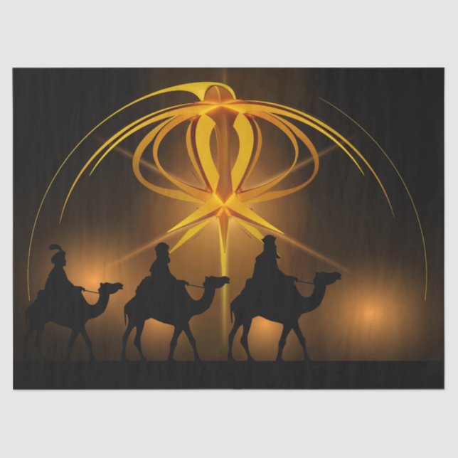 Three Wise Men Travelling With Camels Under Star Tissue Paper (Front)